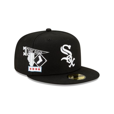 Black Chicago White Sox Hat - New Era MLB City Patch 59FIFTY Fitted Caps USA7518604